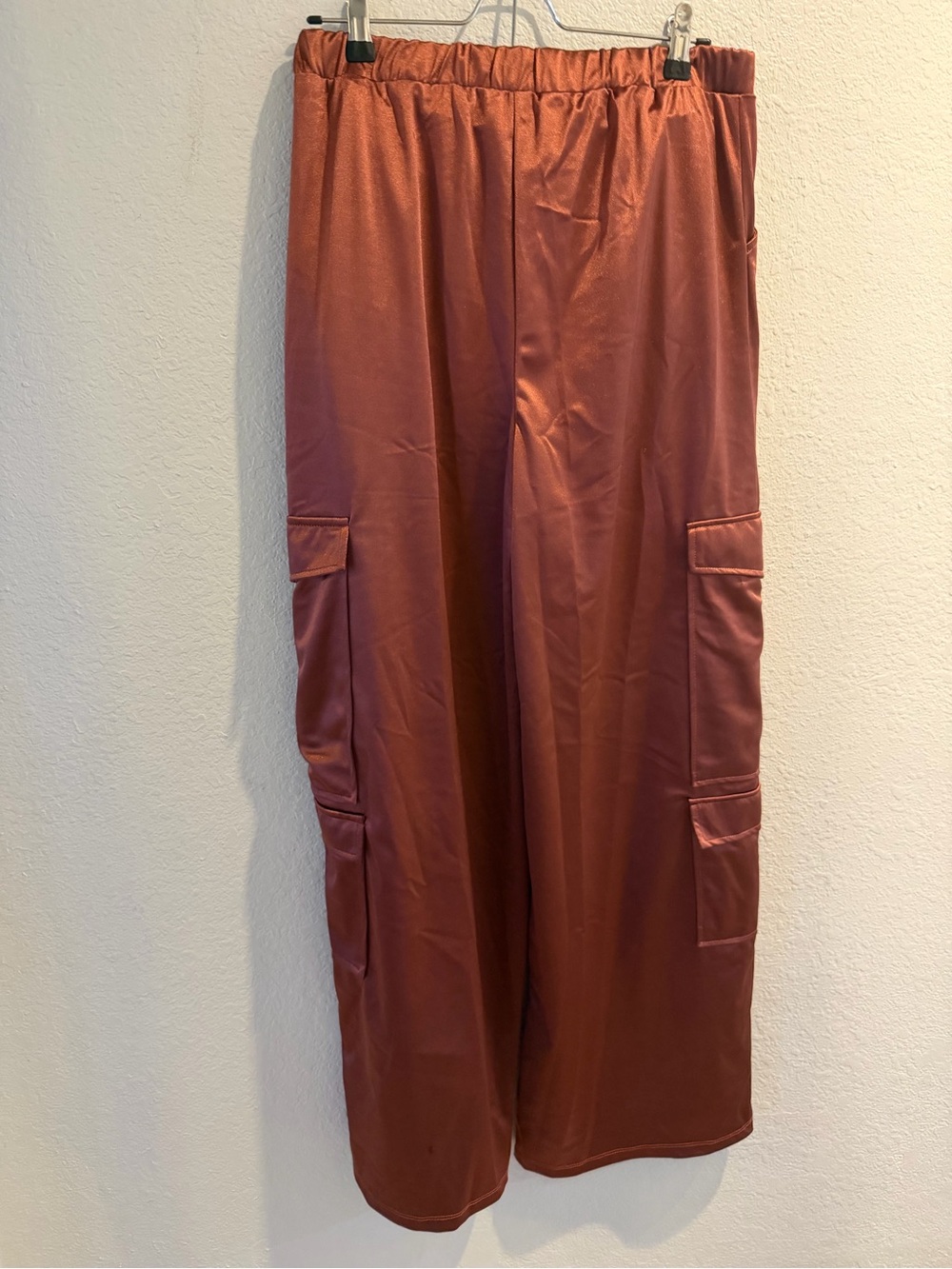 Persaya Maroon/Rust Cargo-Style Satin Pants